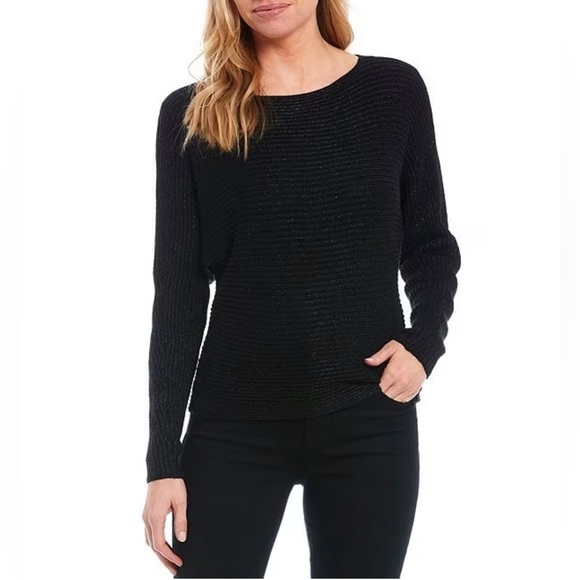 LAUREN Ralph Lauren Metallic Boat Neck Long Dolman Sleeve Statement Swea… - Picture 1 of 9